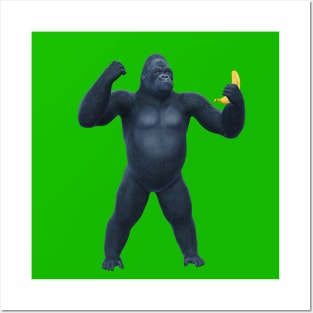 Gorilla Holding Banana Posters and Art